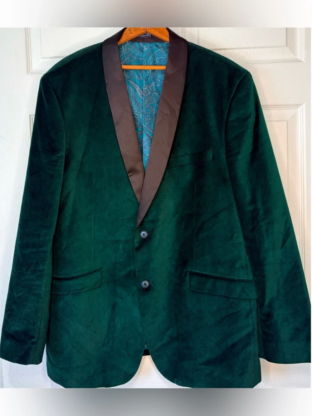 MADISON Emerald Green Luxe Velvet Slim Fit Tuxedo Blazer Smoking Jacket 46L